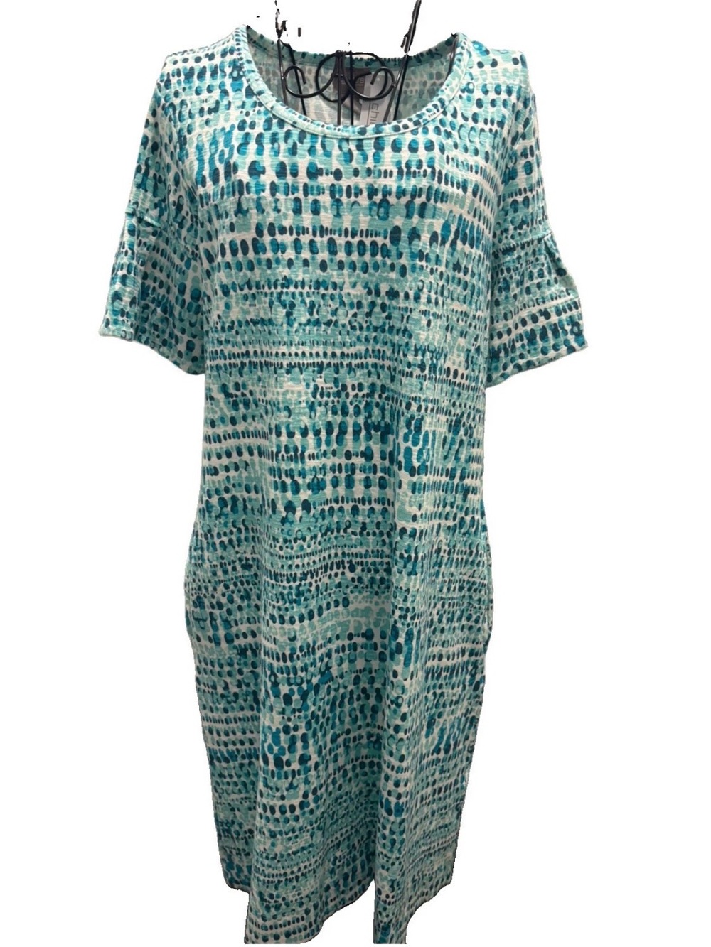 NWT Chico’s Teal Casual Dress Ruffled Short Sleeves Pockets Sz 0 Runs Big (8/10)